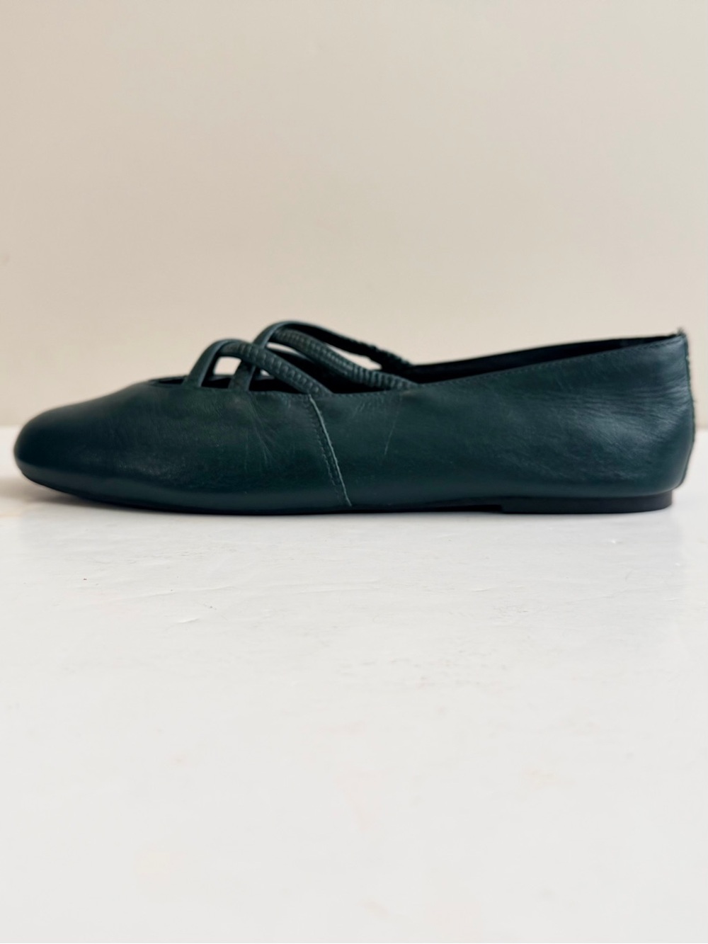 Sam & Libby Leather Crisscross Regency Dark Green Ballet Flats Size 6.5B - Picture 4 of 9
